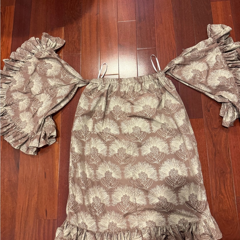 Manaola Brown and Cream Off-Shoulder Dress
